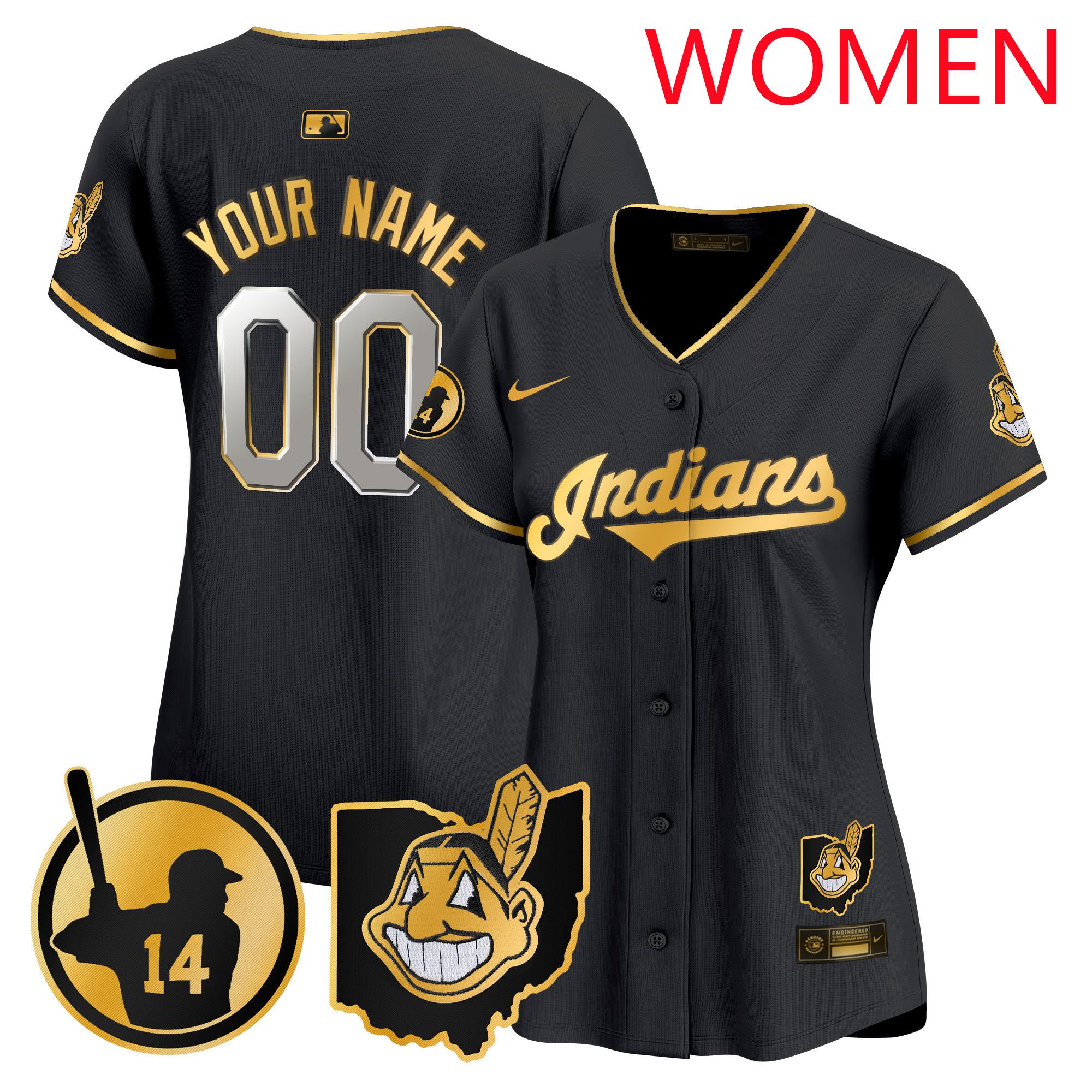Women Cleveland Indians Black Nike 2025 Patch Vapor Premier Limited Custom MLB Jersey